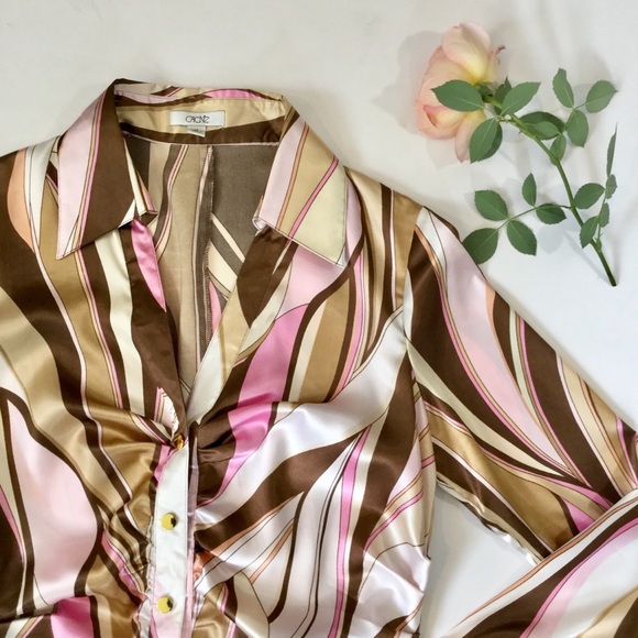 Cache Tops - Cache Abstract Print Button Down with Ruching